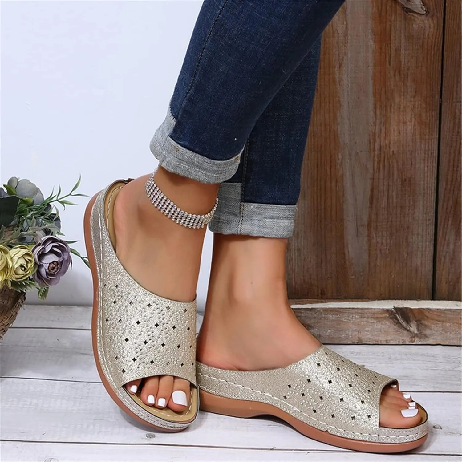 Ladmiple Orthopedic Slippers For Women Plantar Fasciitis Arch Support Orthotic Sandals Flips Flops Slides for Flat feet