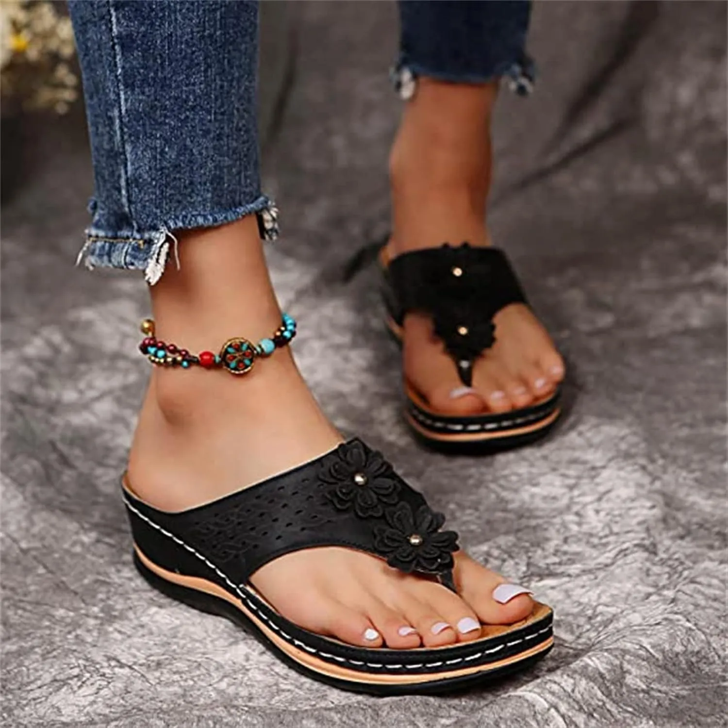 Ladmiple Orthotic Sandals Women Plantar Fasciitis Arch Support Comfortable Orthopedic Flip Flops Dressy Summer Walking Slides