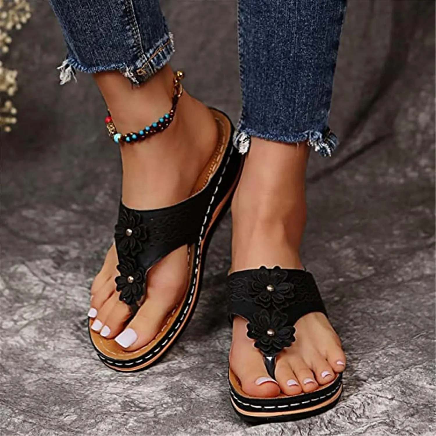 Ladmiple Orthotic Sandals Women Plantar Fasciitis Arch Support Comfortable Orthopedic Flip Flops Dressy Summer Walking Slides