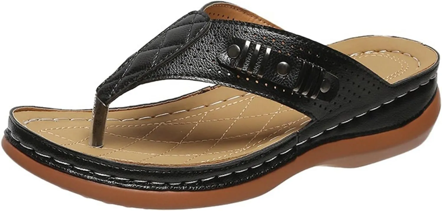 Ladmiple Sandals Women Comfortable Dressy Slip On Flat Sandals Arch Support Orthopedic Orthotic Flip Flops Summer Slides