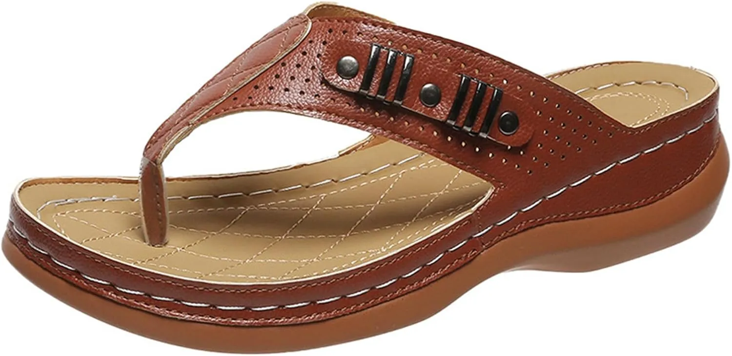 Ladmiple Sandals Women Comfortable Dressy Slip On Flat Sandals Arch Support Orthopedic Orthotic Flip Flops Summer Slides