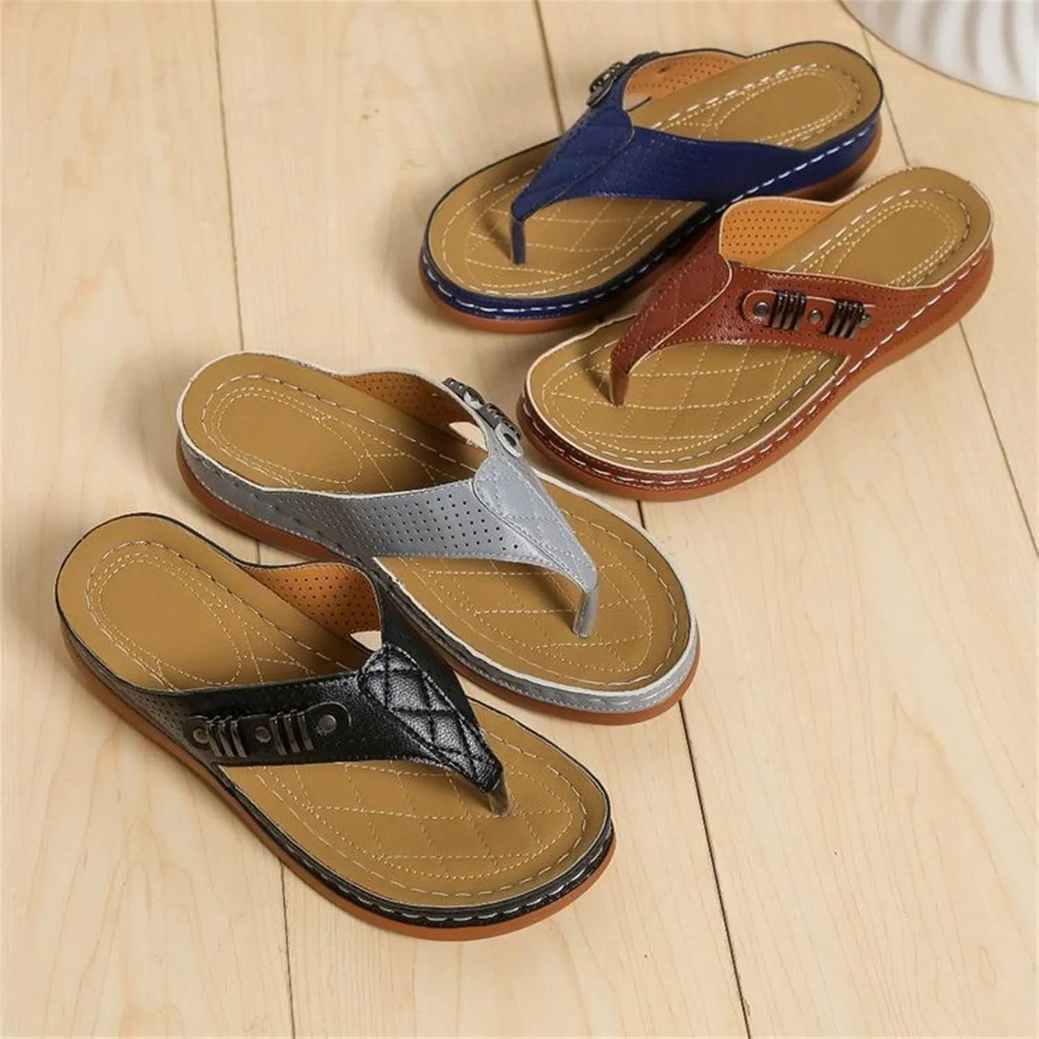 Ladmiple Sandals Women Comfortable Dressy Slip On Flat Sandals Arch Support Orthopedic Orthotic Flip Flops Summer Slides