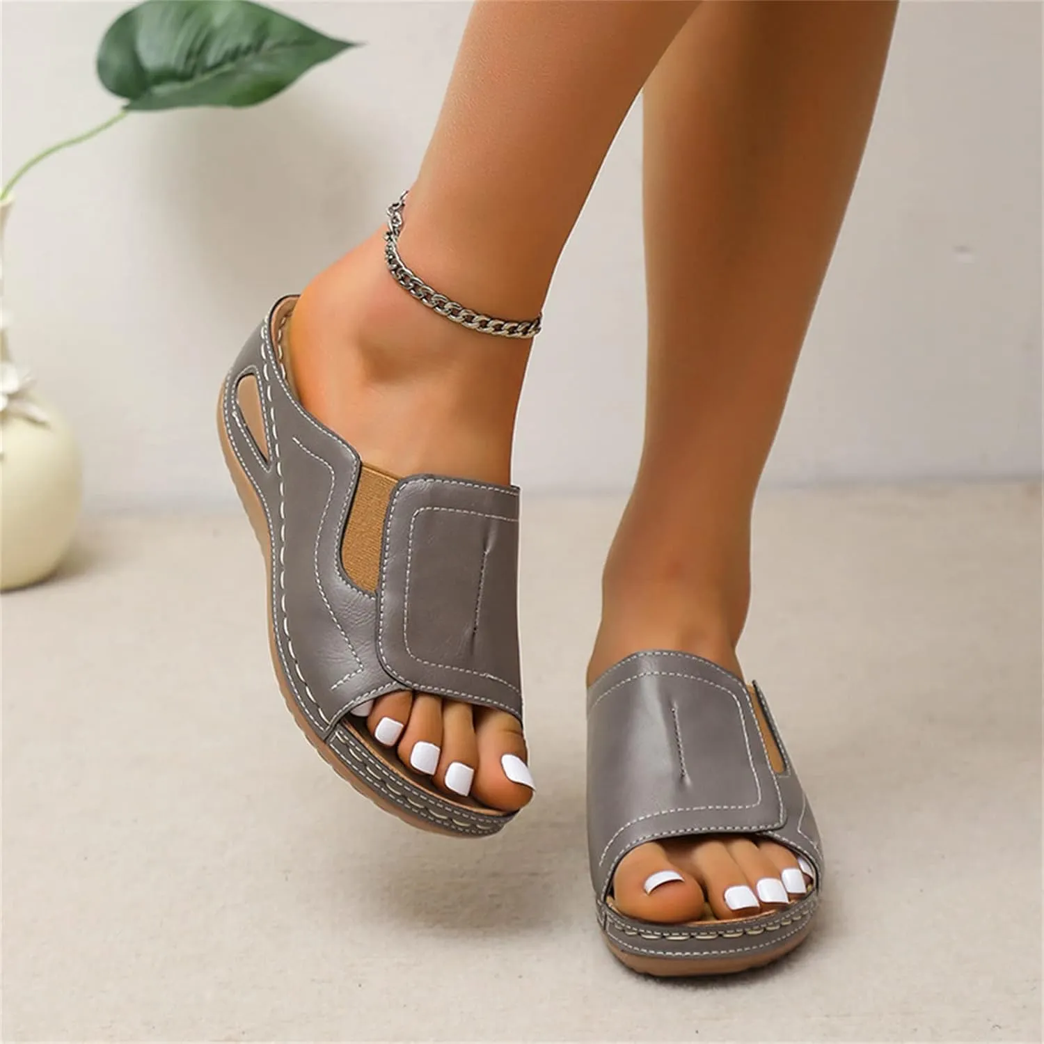 Ladmiple Sandals Women Comfortable Dressy Slip On Flat Sandals Orthopedic Flip Flops Summer Orthotic Slides with Arch Support