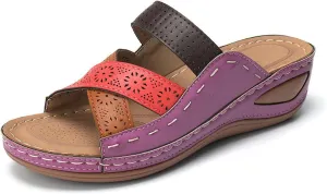 Ladmiple Sandals Women Comfortable Walking Fashion Orthotic Slides Athletic Sandals Slip On Slippers With Arch Support