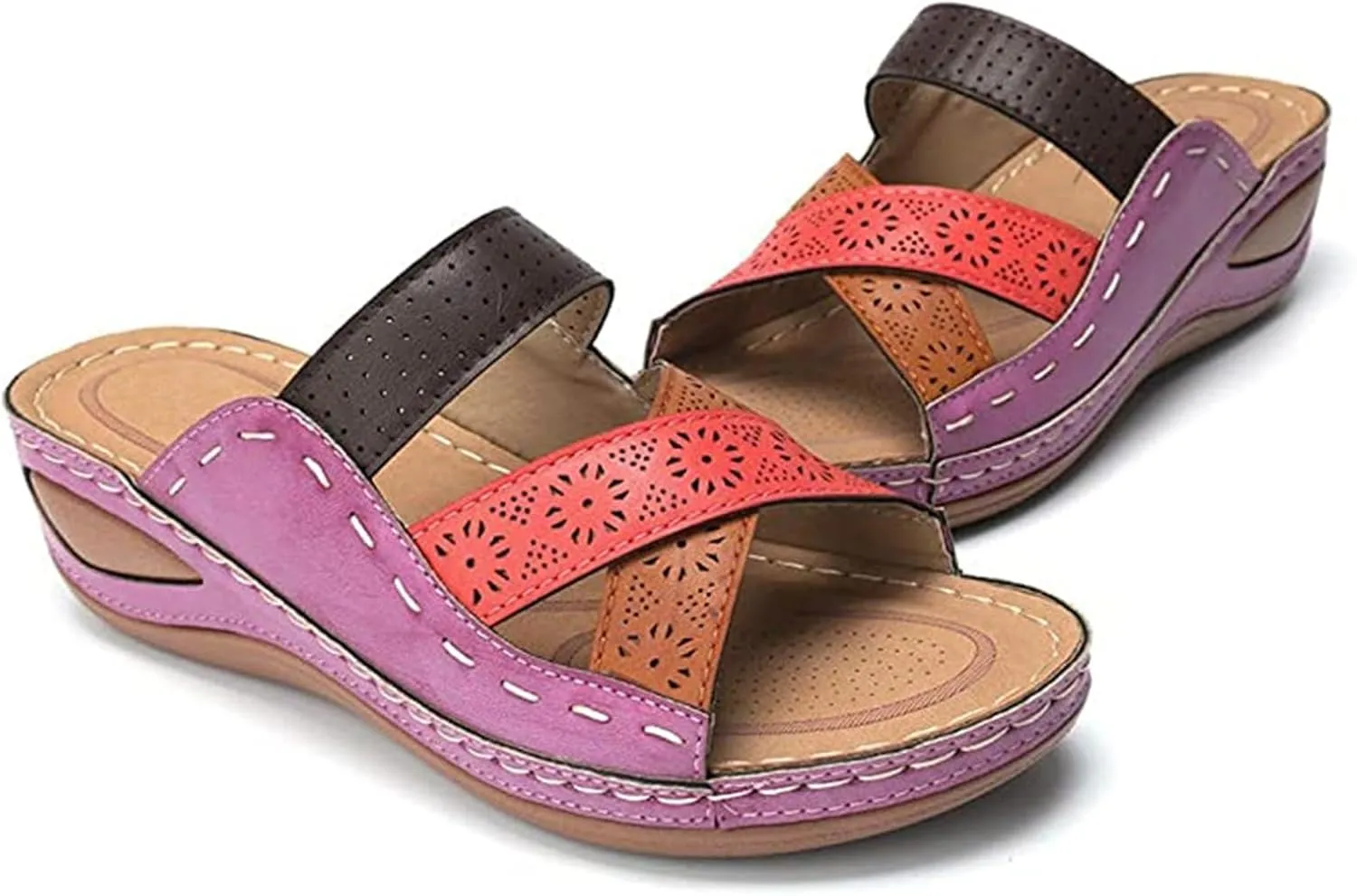 Ladmiple Sandals Women Comfortable Walking Fashion Orthotic Slides Athletic Sandals Slip On Slippers With Arch Support