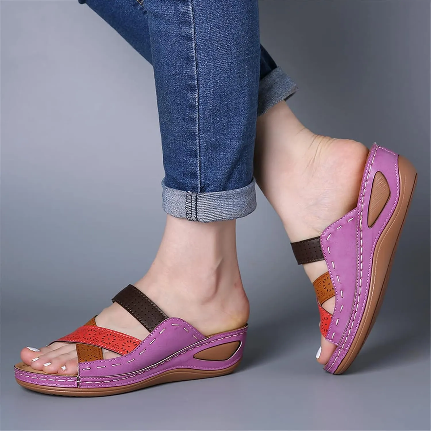 Ladmiple Sandals Women Comfortable Walking Fashion Orthotic Slides Athletic Sandals Slip On Slippers With Arch Support