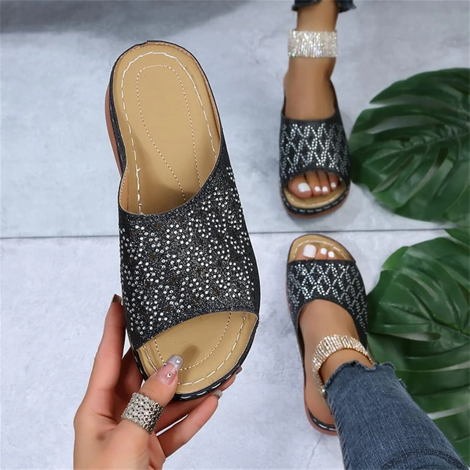 Ladmiple Sandals Women Dressy Comfortable Flat Orthotic Slides Orthopedic Flip Flops With Plantar Fasciitis Arch Support