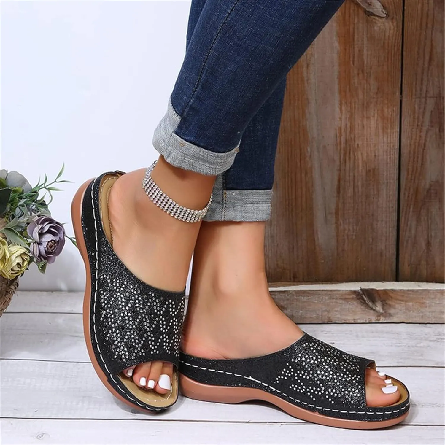 Ladmiple Sandals Women Dressy Comfortable Flat Orthotic Slides Orthopedic Flip Flops With Plantar Fasciitis Arch Support