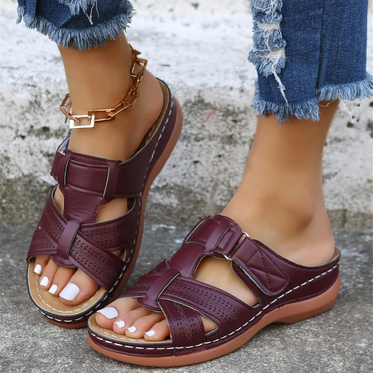 Ladmiple Sandals Women Dressy Summer Flat Arch Support Orthopedic Flip Flops Soft Comfortable Walking Orthotic Slides 2024