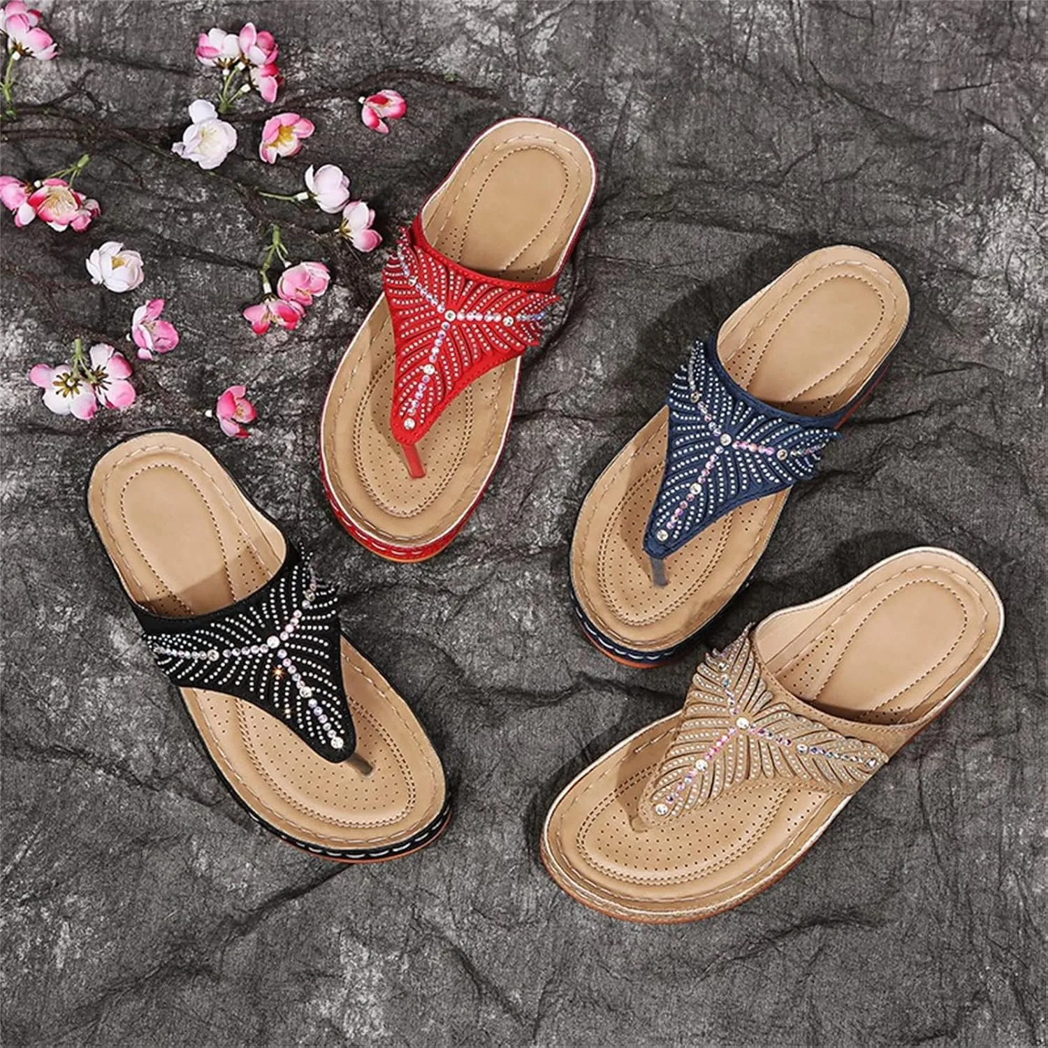 Ladmiple Sandals Women Dressy Summer Flat Comfortable Orthopedic Walking Slippers Orthotic Flip Flops with Arch Support