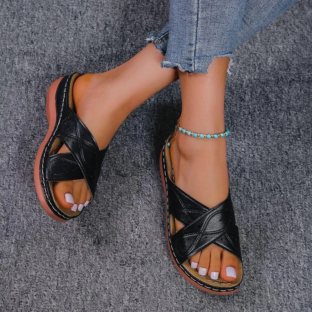 Ladmiple Sandals Women Wedge Slip On Orthotic Flips Flops Arch Support for Flat feet Orthopedic Slides Plantar Fasciitis