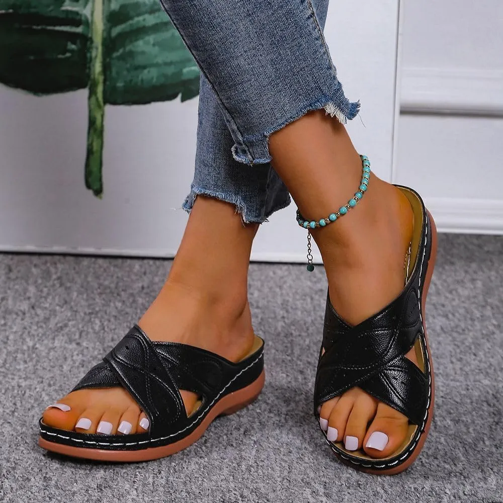 Ladmiple Sandals Women Wedge Slip On Orthotic Flips Flops Arch Support for Flat feet Orthopedic Slides Plantar Fasciitis