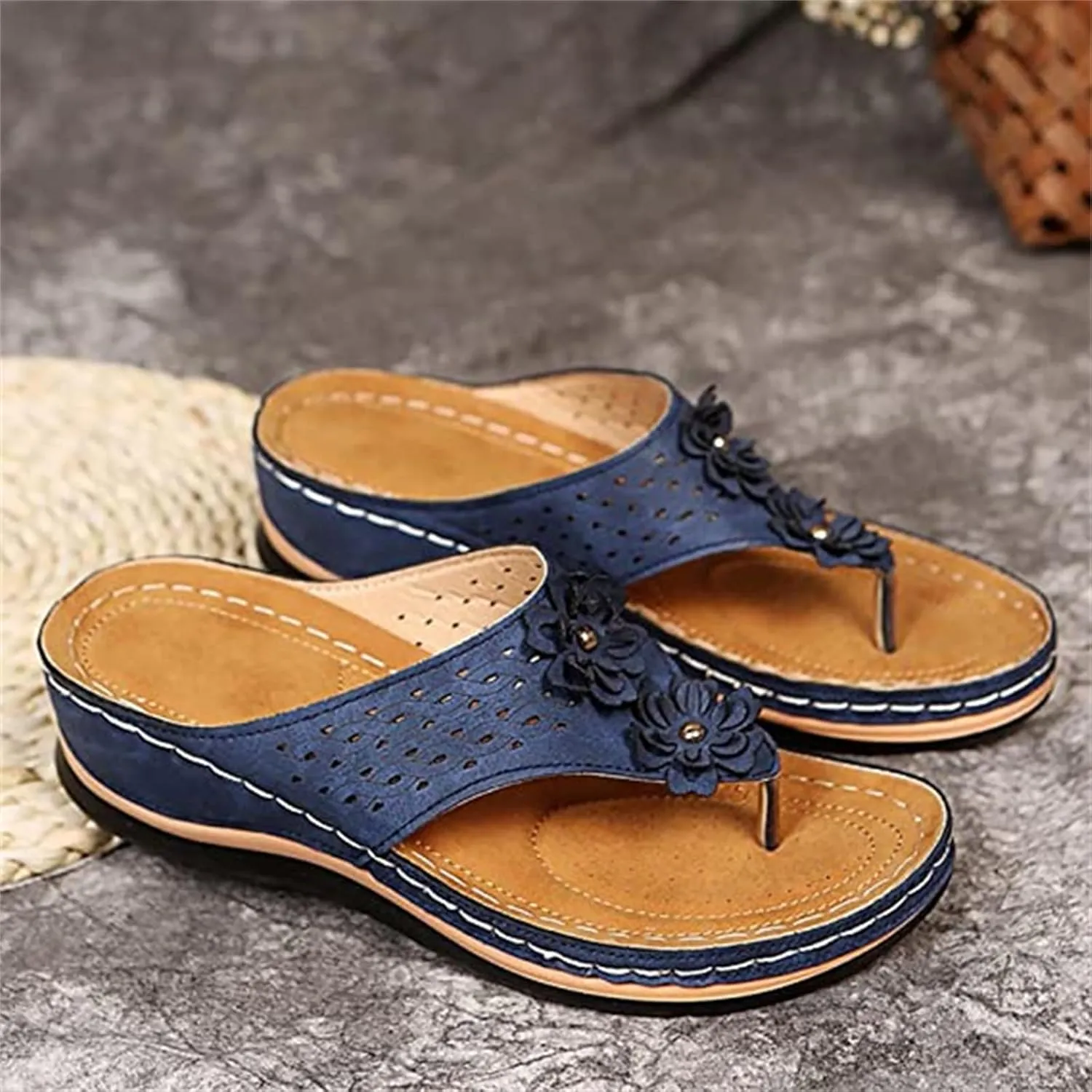 Ladmiple Womens Casual Dressy Fashion Orthopedic Platform Flip Flops Arch Support Roman Clip Toe Walking Slipper Shoes