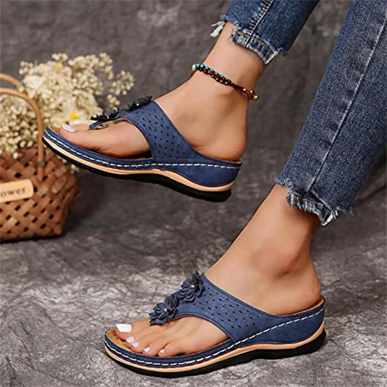 Ladmiple Womens Casual Dressy Fashion Orthopedic Platform Flip Flops Arch Support Roman Clip Toe Walking Slipper Shoes