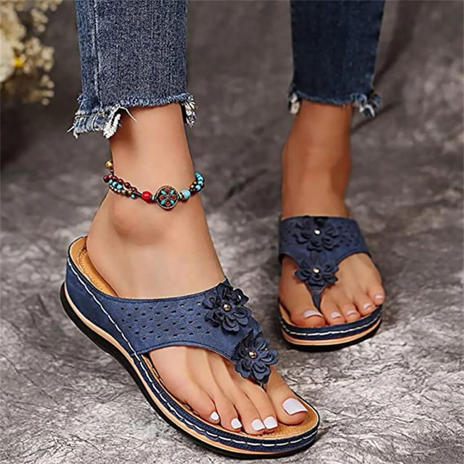 Ladmiple Womens Casual Dressy Fashion Orthopedic Platform Flip Flops Arch Support Roman Clip Toe Walking Slipper Shoes