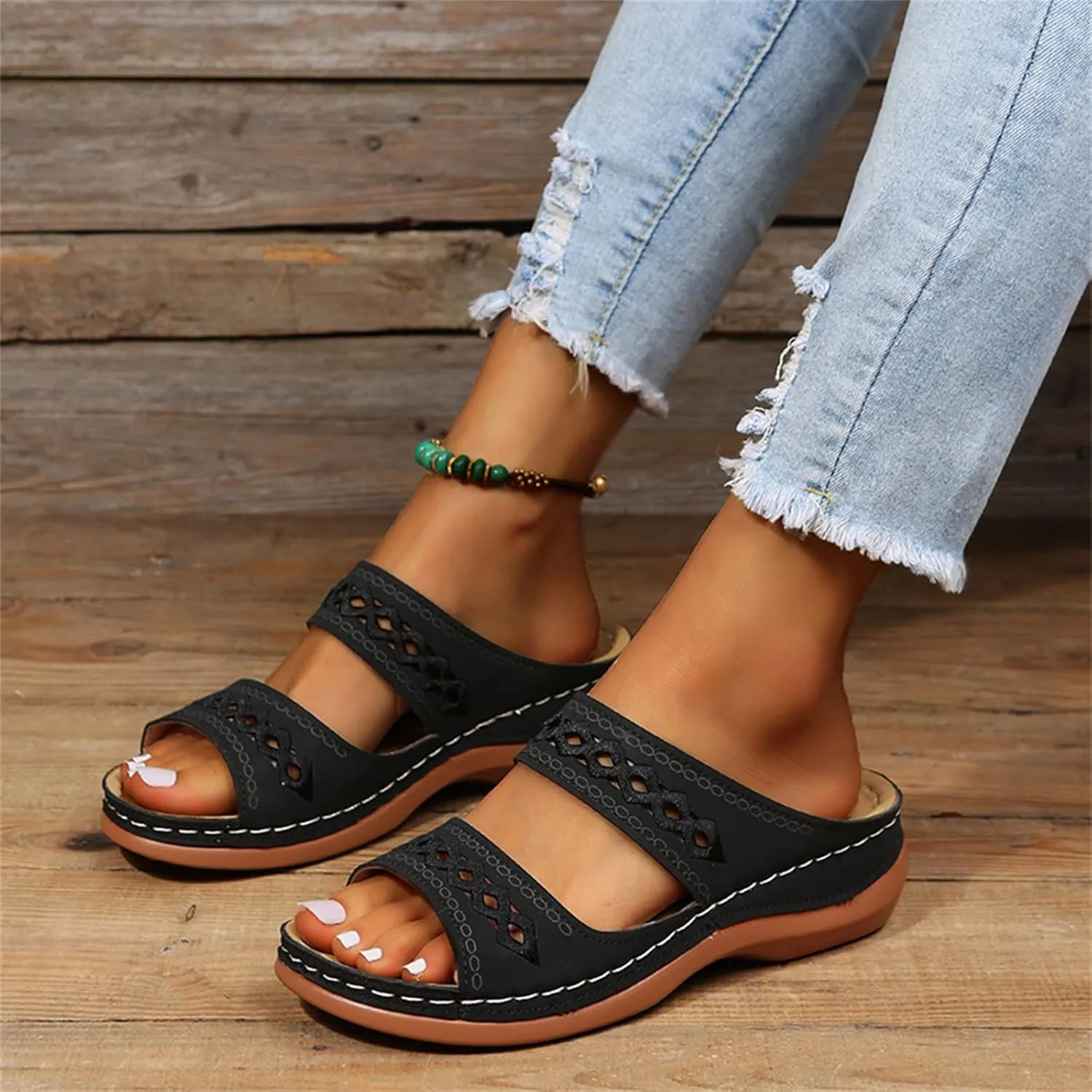 Ladmiple Women's Sandals Comfortable Dressy Arch Support Orthotic Flip Flops Walking Orthopedic Slides Summer Shoes 2023