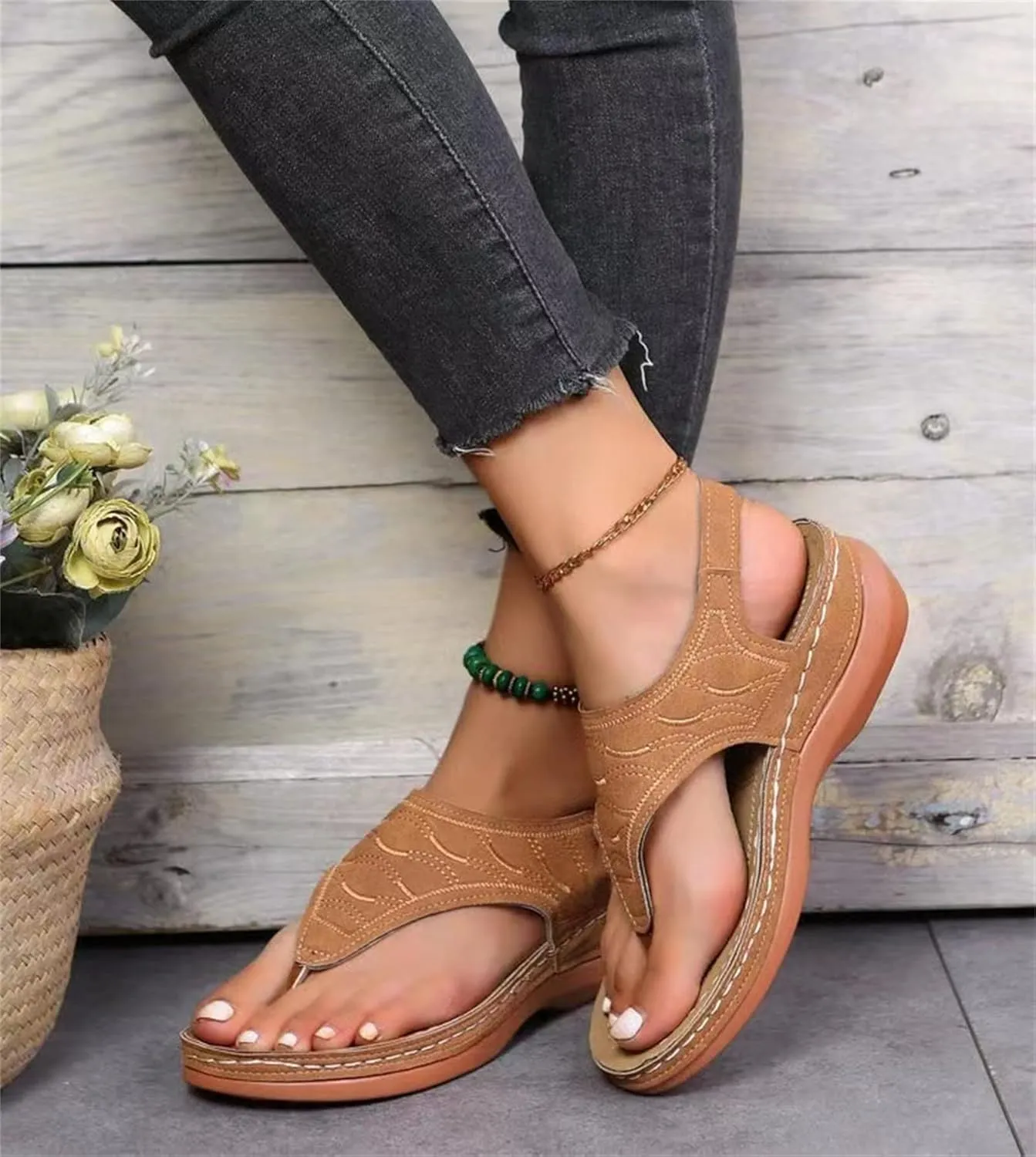 Ladmiple Womens Sandals Comfortable Summer Causal Flip Flops Arch Support Beach Roman Outdoor Open Toe Orthopedic Sandal