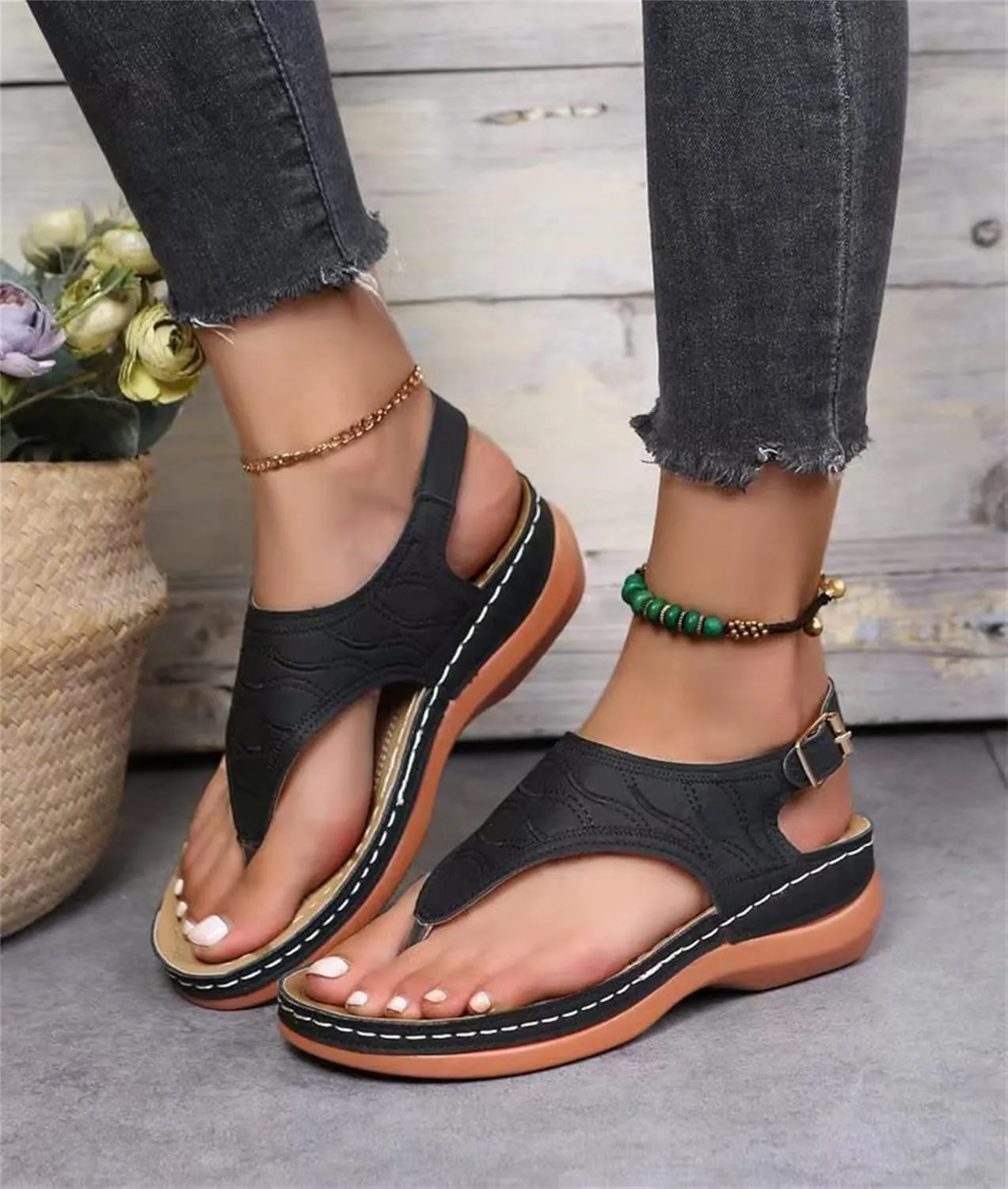 Ladmiple Womens Sandals Comfortable Summer Causal Flip Flops Arch Support Beach Roman Outdoor Open Toe Orthopedic Sandal