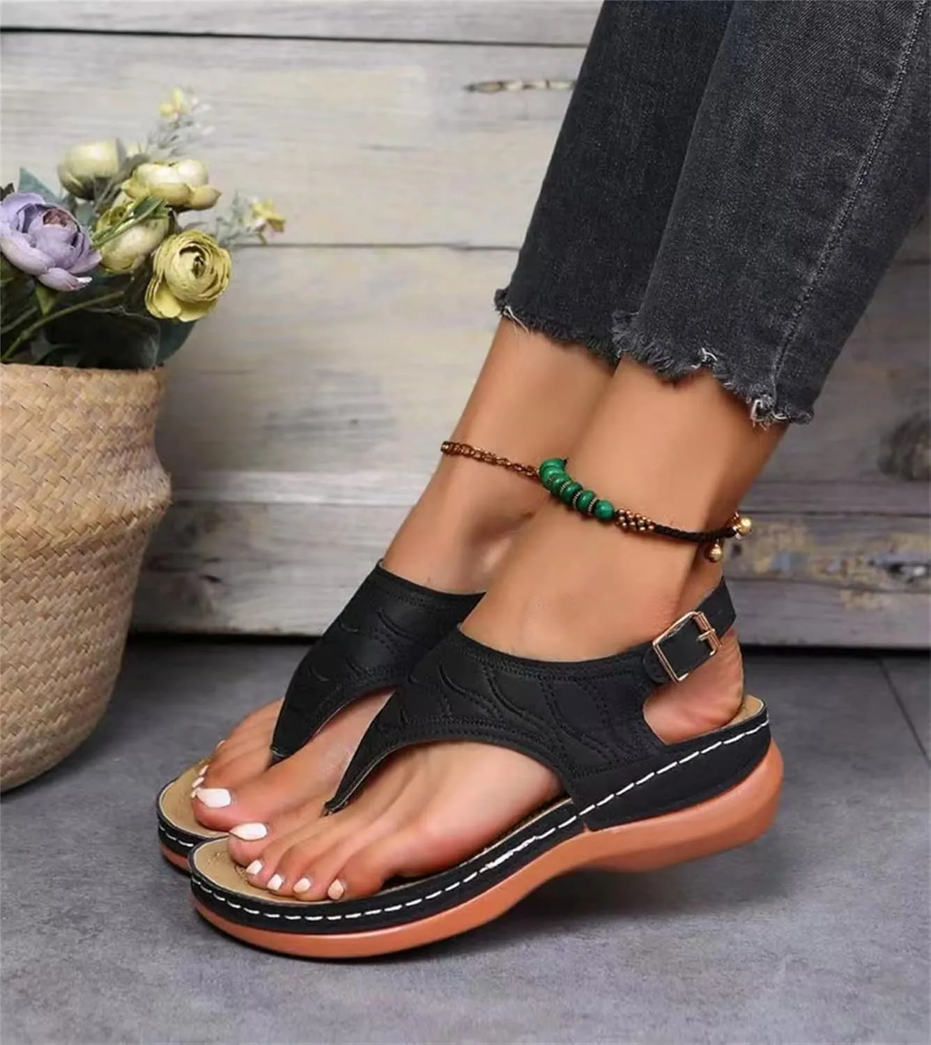 Ladmiple Womens Sandals Comfortable Summer Causal Flip Flops Arch Support Beach Roman Outdoor Open Toe Orthopedic Sandal
