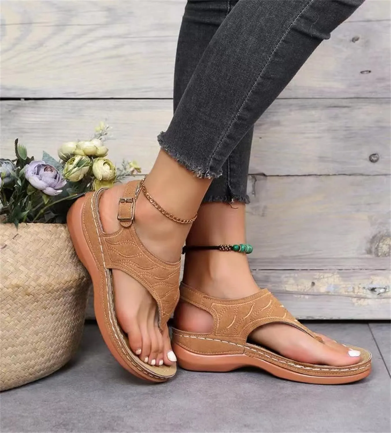 Ladmiple Womens Sandals Comfortable Summer Causal Flip Flops Arch Support Beach Roman Outdoor Open Toe Orthopedic Sandal