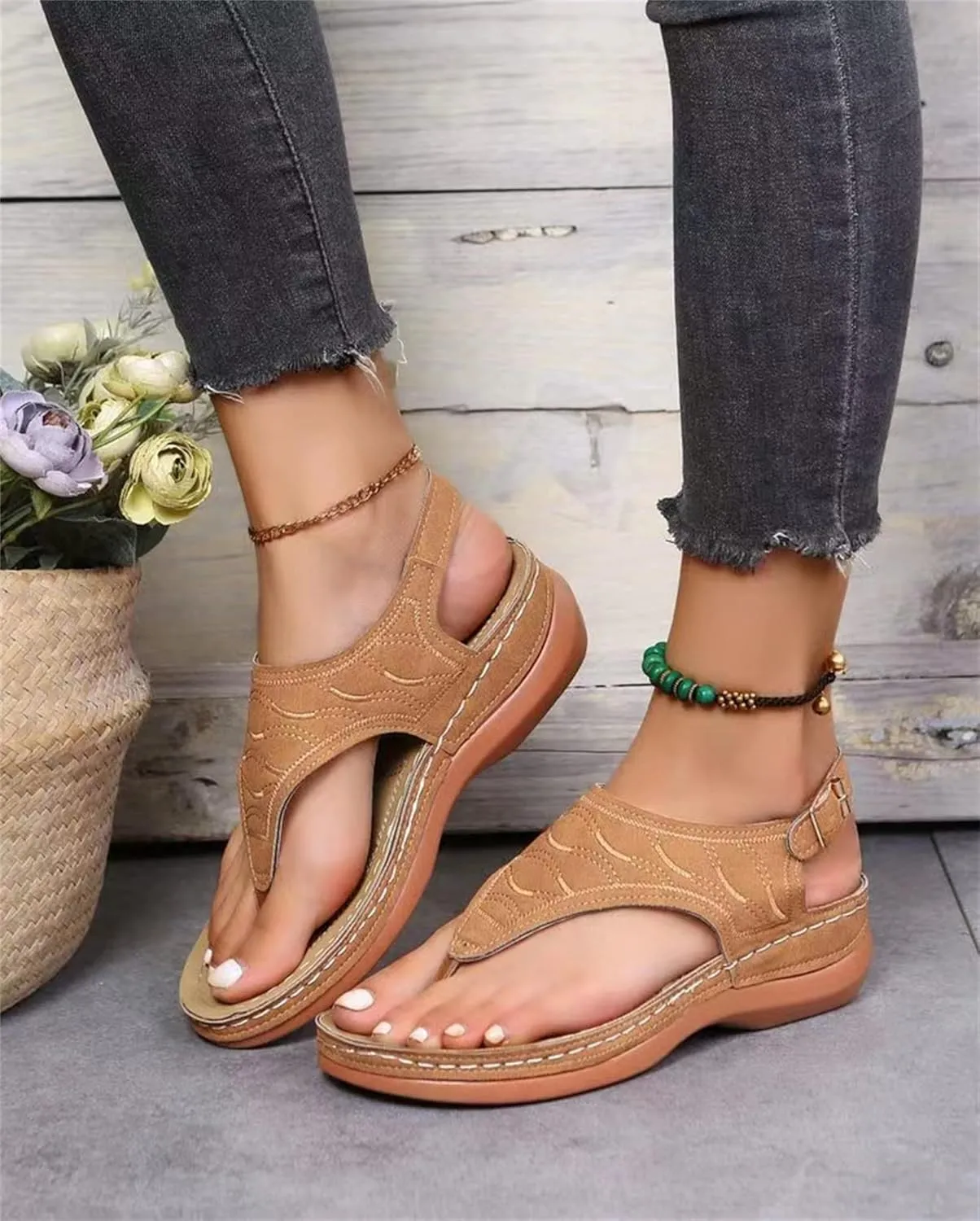 Ladmiple Womens Sandals Comfortable Summer Causal Flip Flops Arch Support Beach Roman Outdoor Open Toe Orthopedic Sandal