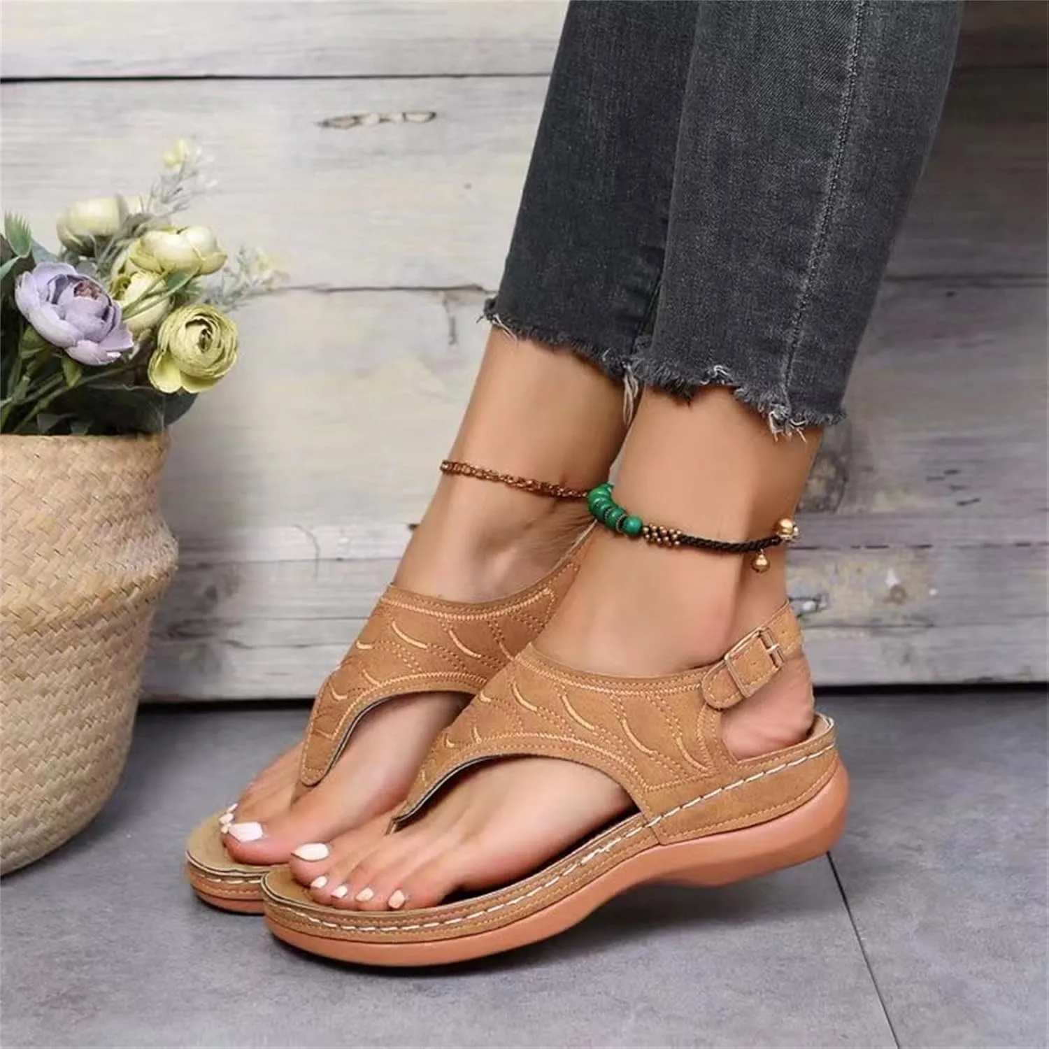 Ladmiple Womens Sandals Comfortable Summer Causal Flip Flops Arch Support Beach Roman Outdoor Open Toe Orthopedic Sandal