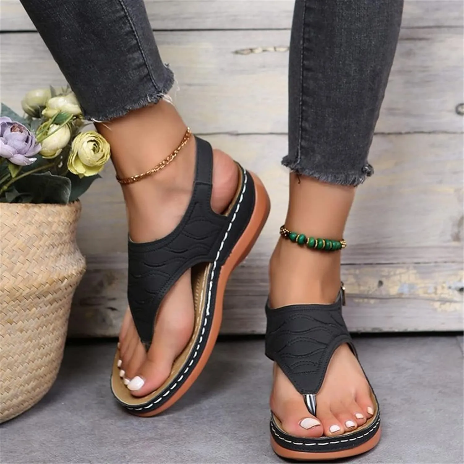 Ladmiple Womens Sandals Comfortable Summer Causal Flip Flops Arch Support Beach Roman Outdoor Open Toe Orthopedic Sandal