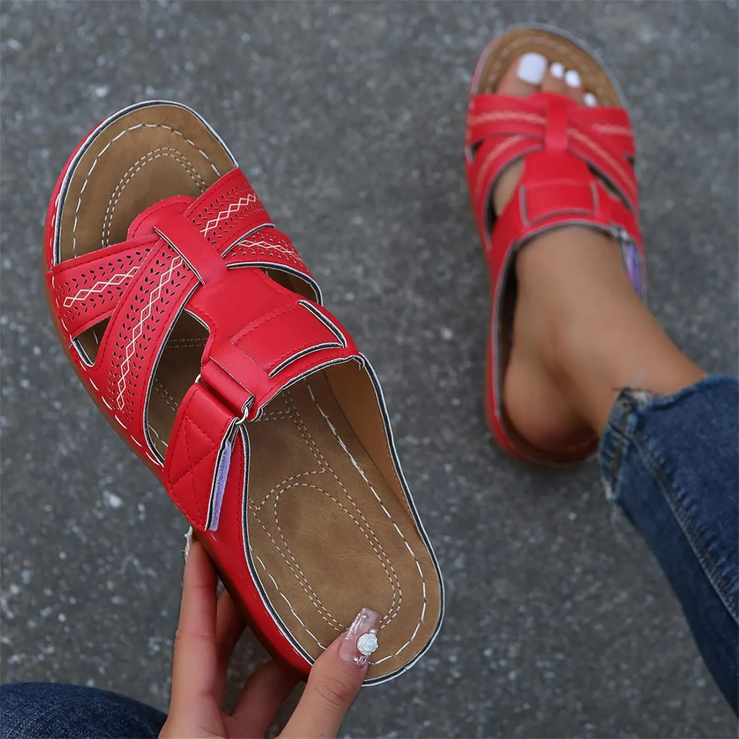 Ladmiple Women's Sandals Comfortable With Arch Support Orthotic Flips Flops for Flat feet Plantar Fasciitis Orthopedic Slides