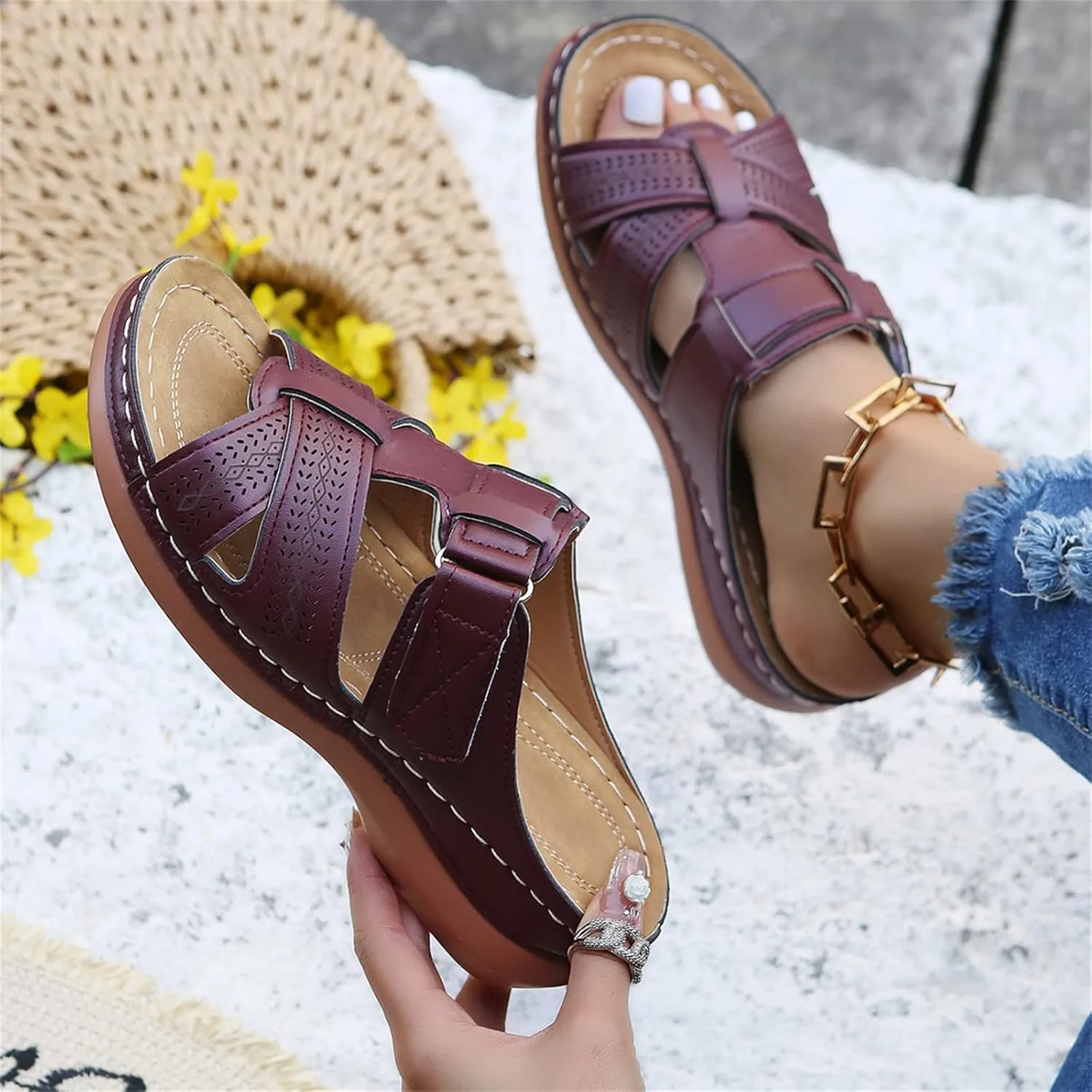Ladmiple Women's Sandals Comfortable With Arch Support Orthotic Flips Flops for Flat feet Plantar Fasciitis Orthopedic Slides