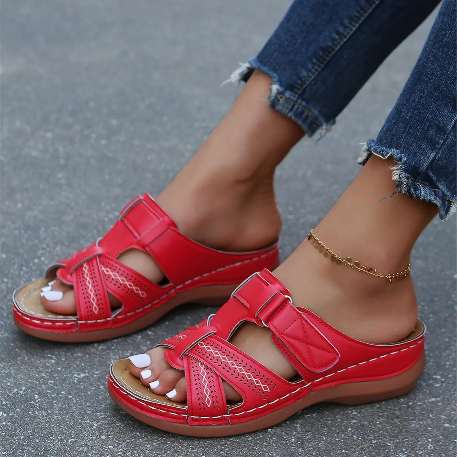 Ladmiple Women's Sandals Comfortable With Arch Support Orthotic Flips Flops for Flat feet Plantar Fasciitis Orthopedic Slides