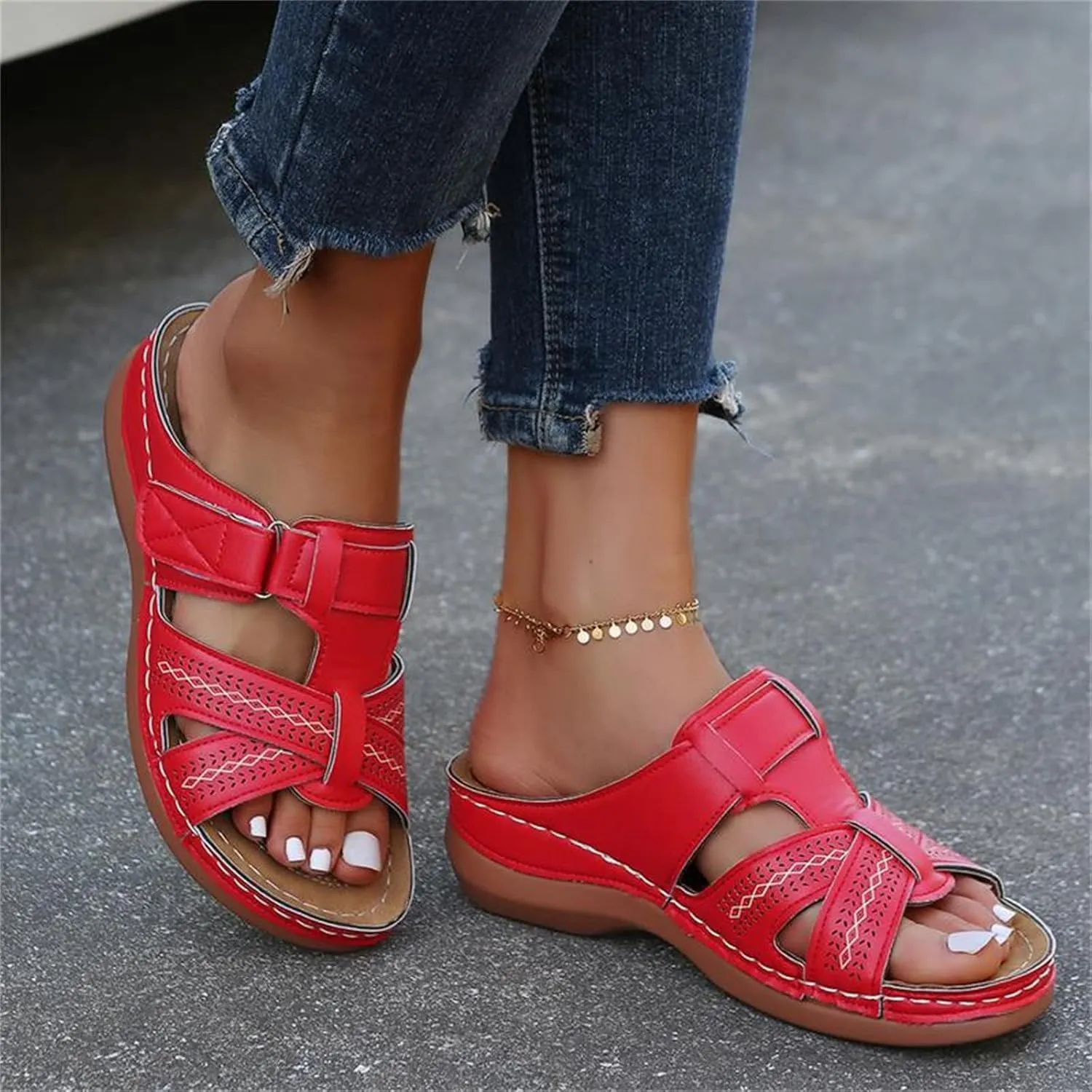 Ladmiple Women's Sandals Comfortable With Arch Support Orthotic Flips Flops for Flat feet Plantar Fasciitis Orthopedic Slides