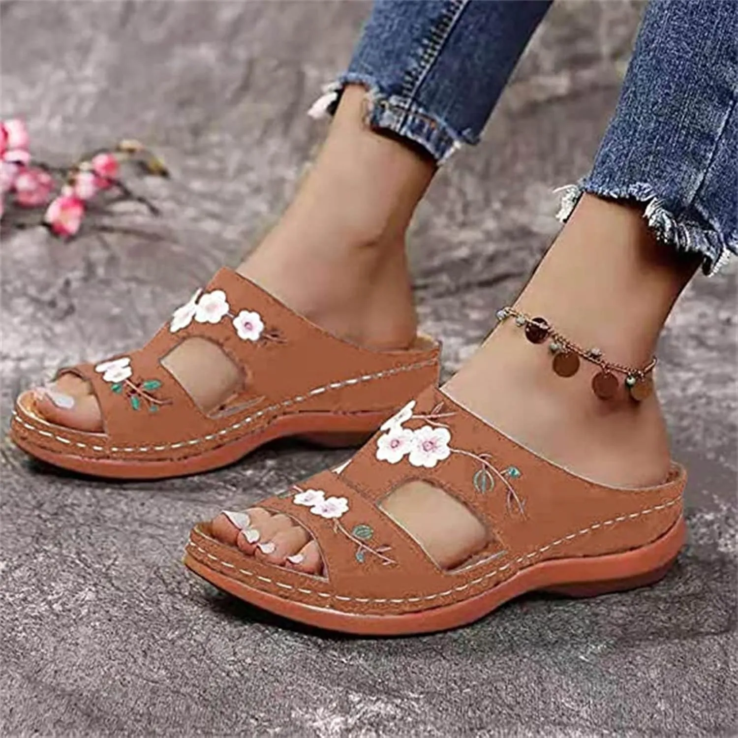 Ladmiple Women's Sandals With Arch Support Orthotic Plantar Fasciitis Orthopedic Slides Slippers Dressy Summer Flip Flops
