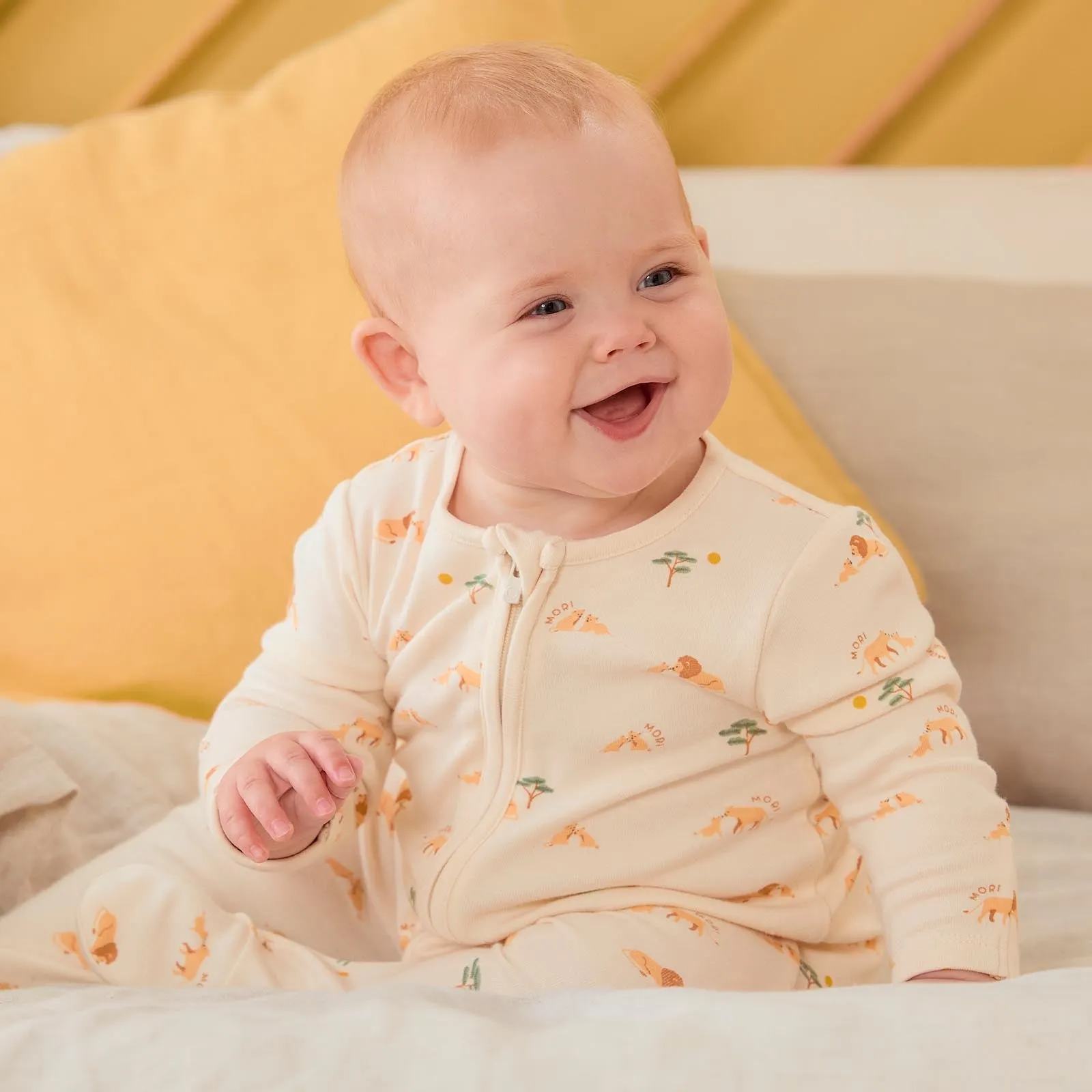 Lion & Yellow Ribbed Clever Zip Baby Pajamas 2 Pack