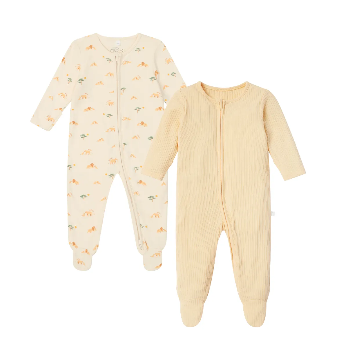 Lion & Yellow Ribbed Clever Zip Baby Pajamas 2 Pack