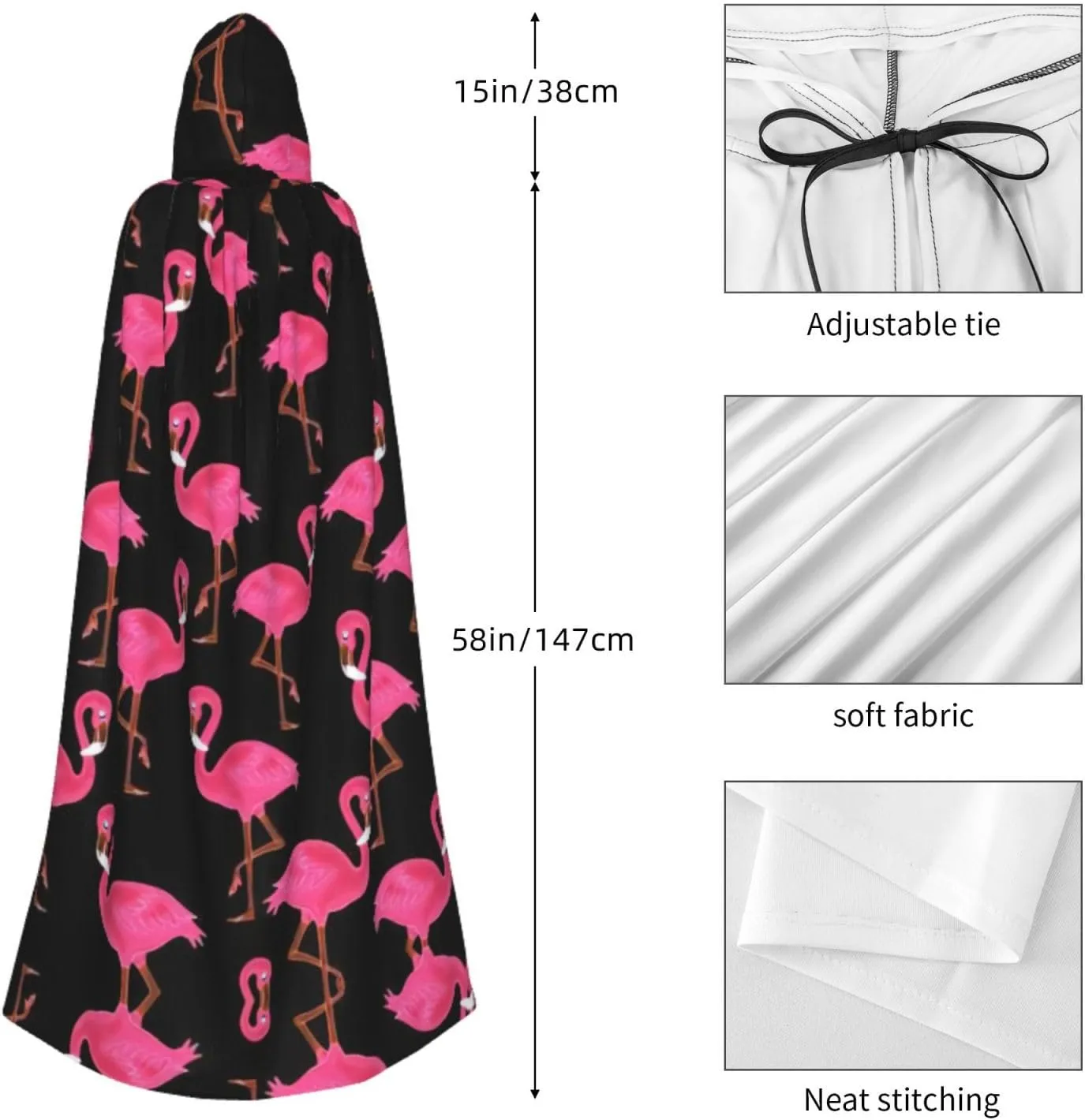 Lovely Pink Flamingos Cape Cloak Adults Hooded Cloak For Women Men Halloween Costumes Christmas Cosplay