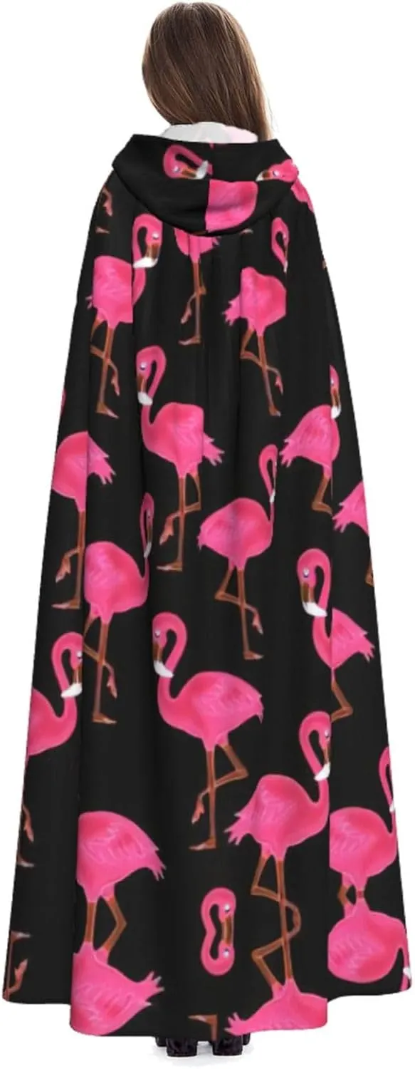 Lovely Pink Flamingos Cape Cloak Adults Hooded Cloak For Women Men Halloween Costumes Christmas Cosplay