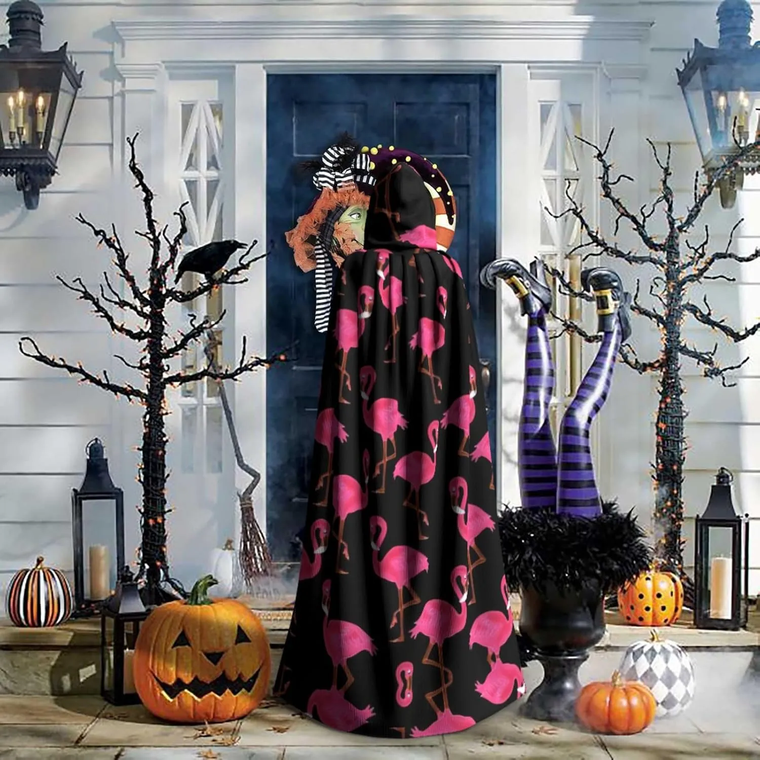 Lovely Pink Flamingos Cape Cloak Adults Hooded Cloak For Women Men Halloween Costumes Christmas Cosplay