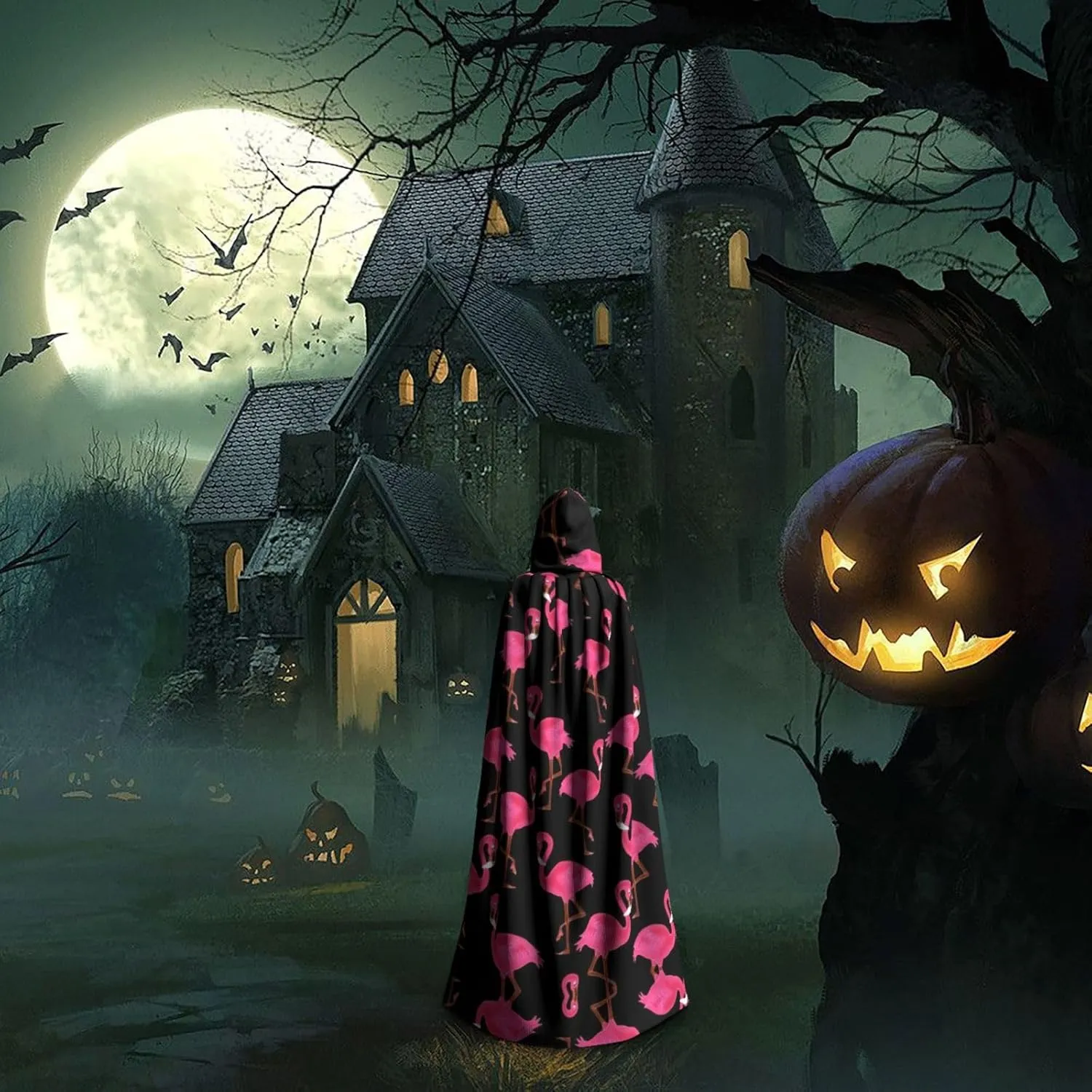 Lovely Pink Flamingos Cape Cloak Adults Hooded Cloak For Women Men Halloween Costumes Christmas Cosplay