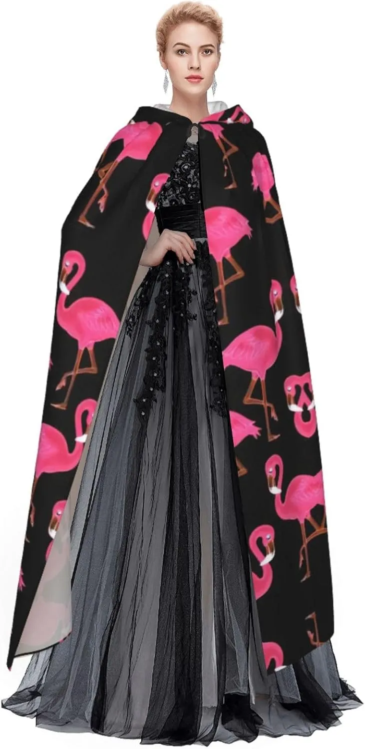Lovely Pink Flamingos Cape Cloak Adults Hooded Cloak For Women Men Halloween Costumes Christmas Cosplay