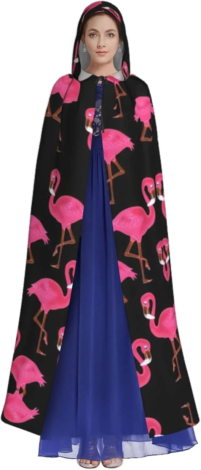 Lovely Pink Flamingos Cape Cloak Adults Hooded Cloak For Women Men Halloween Costumes Christmas Cosplay