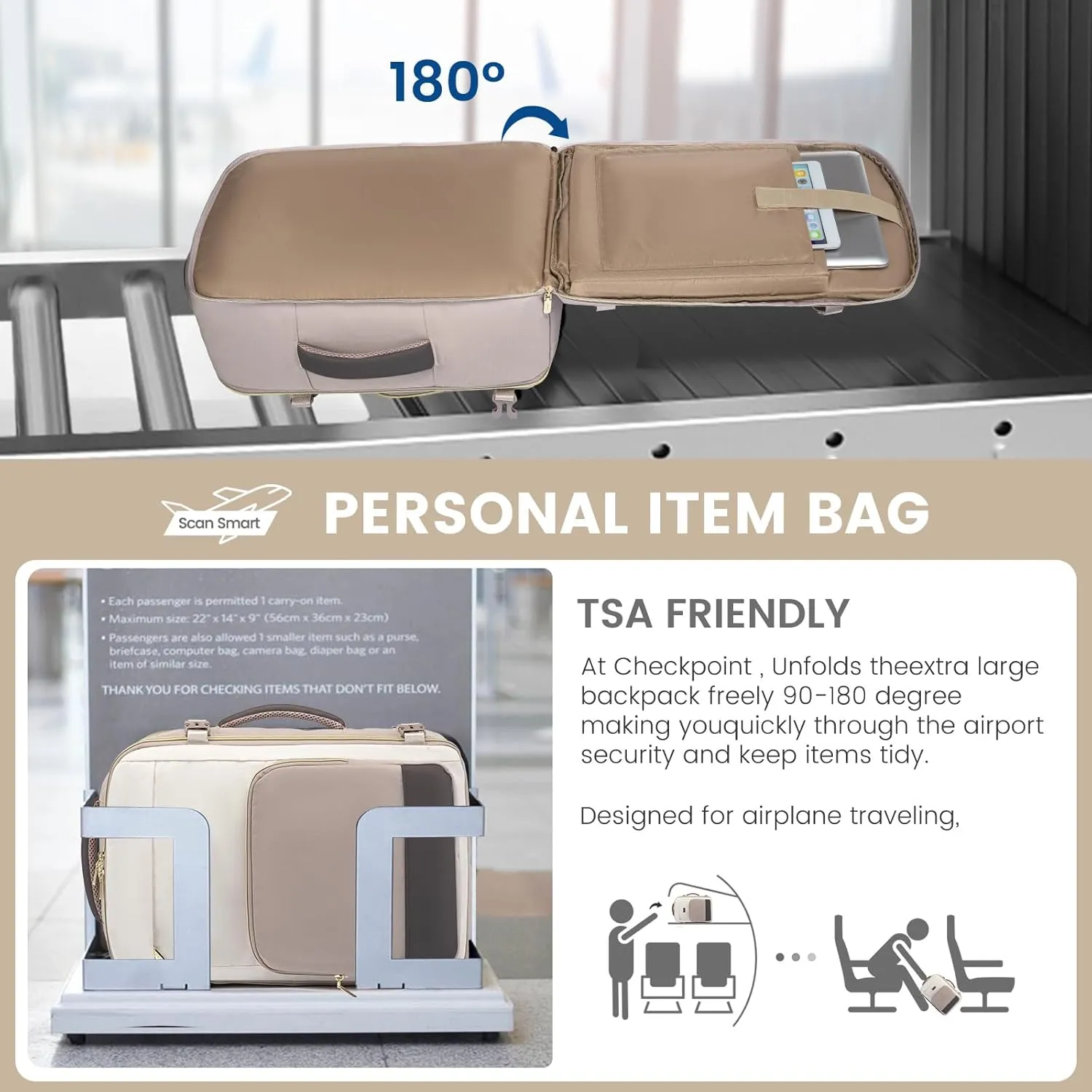 LOVEVOOK Travel Backpack for Women,40L Carry On Backpack Flight Approved,TSA Personal Item Travel Bag Fits 17.3" Laptop with 3 Packing Cubes,Large Waterproof DaypackBeige and nude and coffee