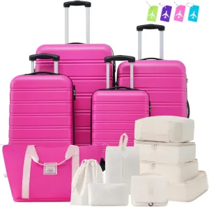 Luggage Sets 4 Pcs   Carry-On Bag, Spinner Suitcase with TSA Lock, Lightweight 16" 20" 24" 28" Luggage(Pink)