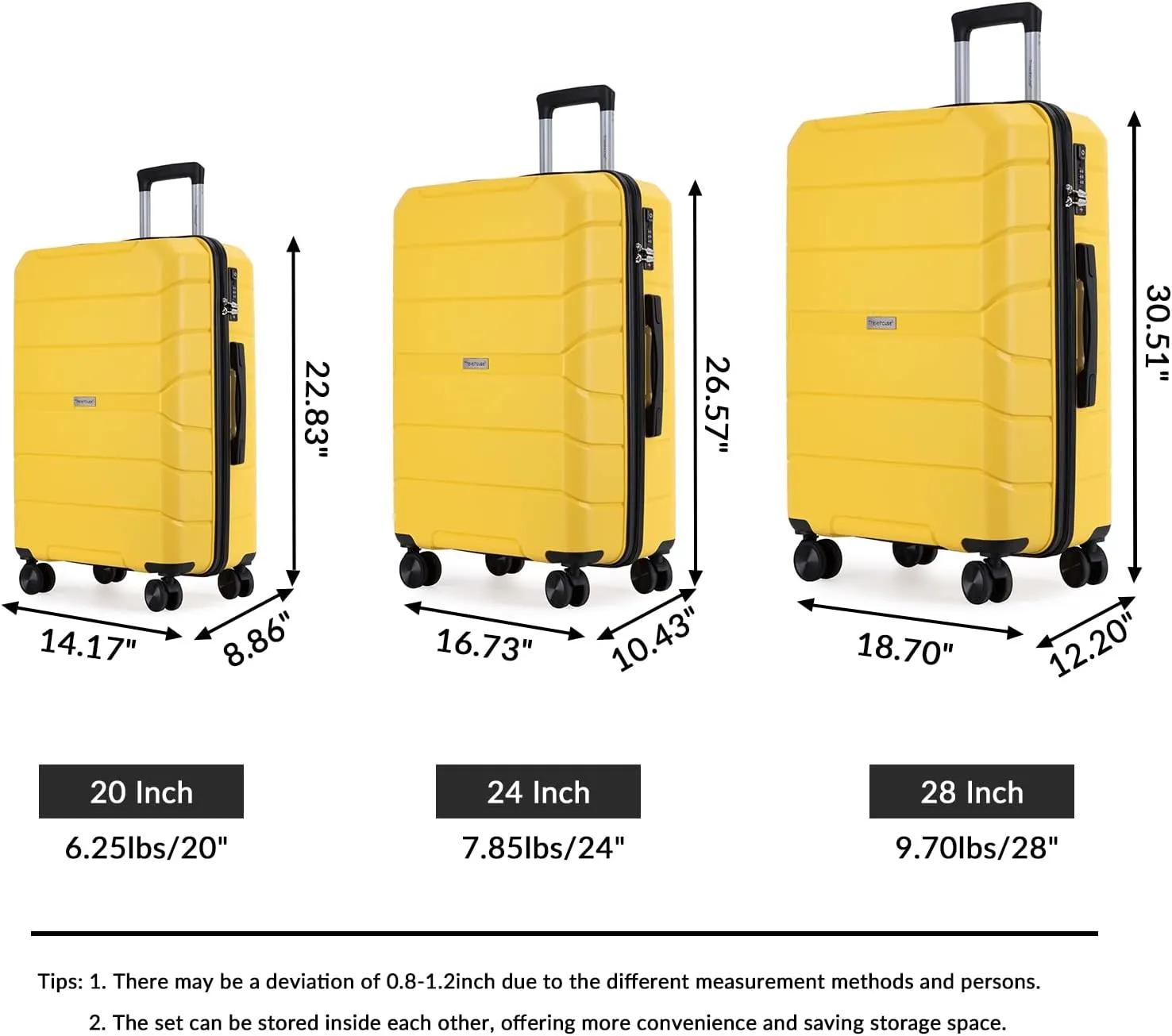 Luggage,Carry on Luggage Set,3 Piece Luggage Set Lightweight Hardside Suitcases 20", 24", 28" Durable PC ABS Hard Shell, Double Spinner Wheels, TSA Lock Ideal for Travel 5-7 Days Home delivery (6)