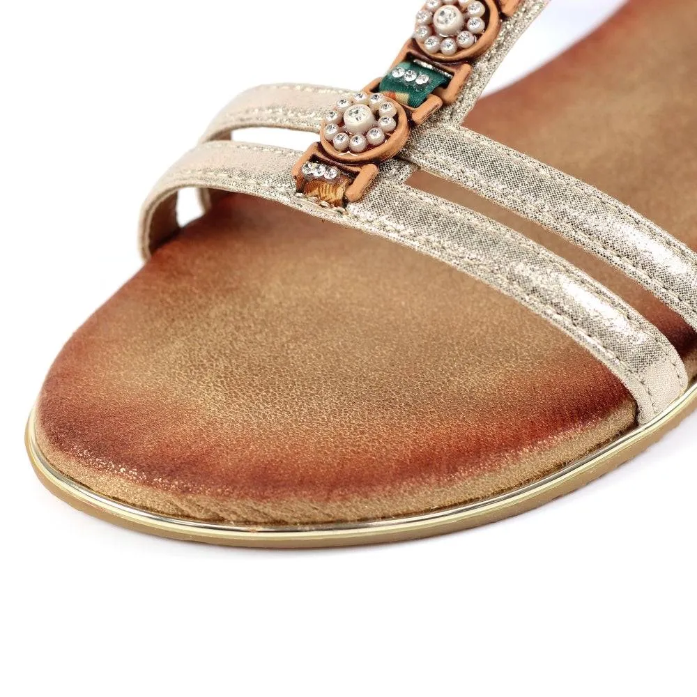 Lunar Brony Gold Metallic Diamante Open Toe Sandal