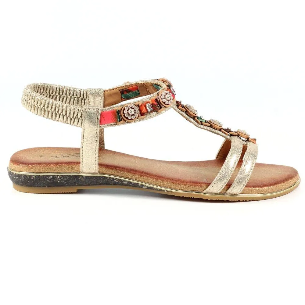 Lunar Brony Gold Metallic Diamante Open Toe Sandal