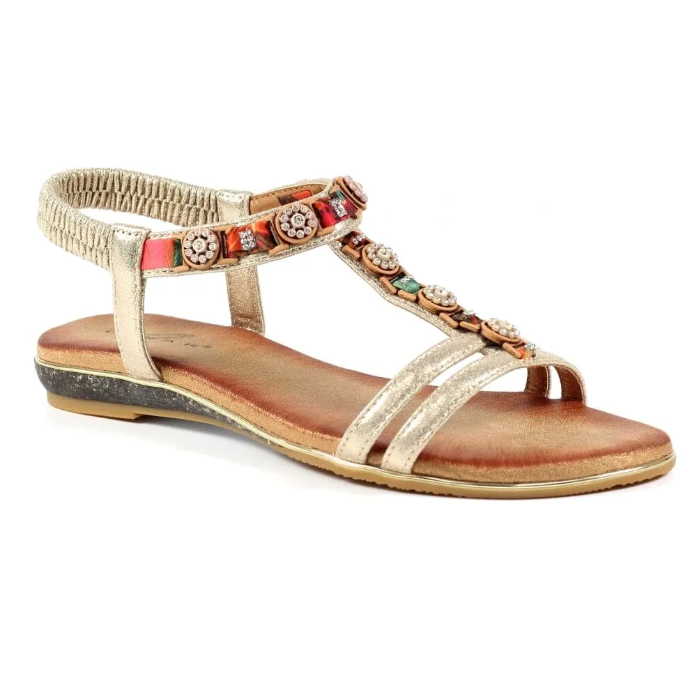 Lunar Brony Gold Metallic Diamante Open Toe Sandal