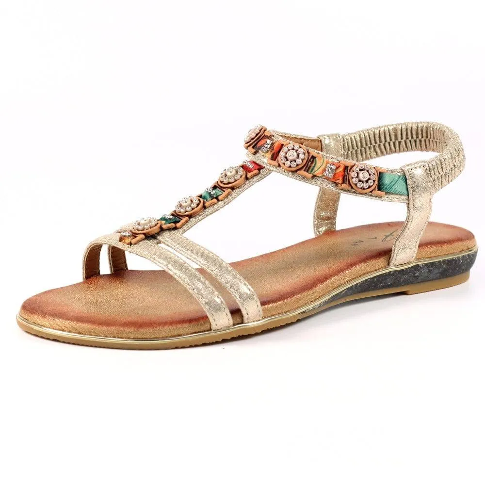 Lunar Brony Gold Metallic Diamante Open Toe Sandal