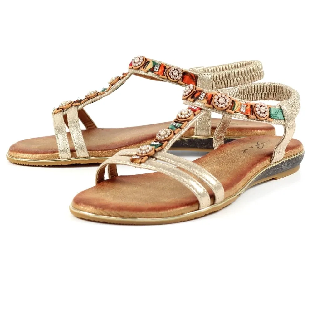 Lunar Brony Gold Metallic Diamante Open Toe Sandal