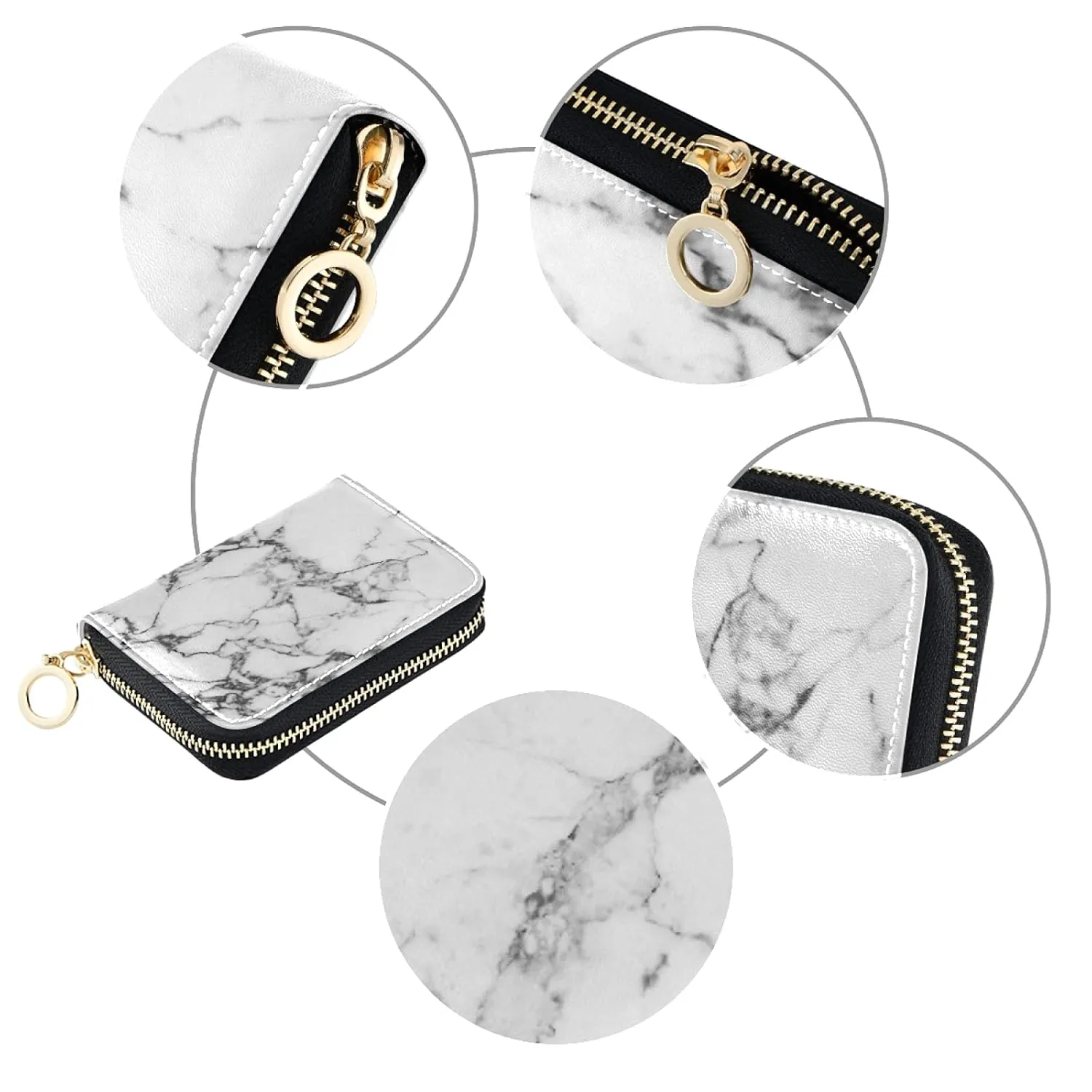Marble Texture Black White Credit Card Coin wallet, RFID Blocking Compact Women Leather Card Holder, Key Change Organizer, Zipper Purse Clutch Pouch Pocket