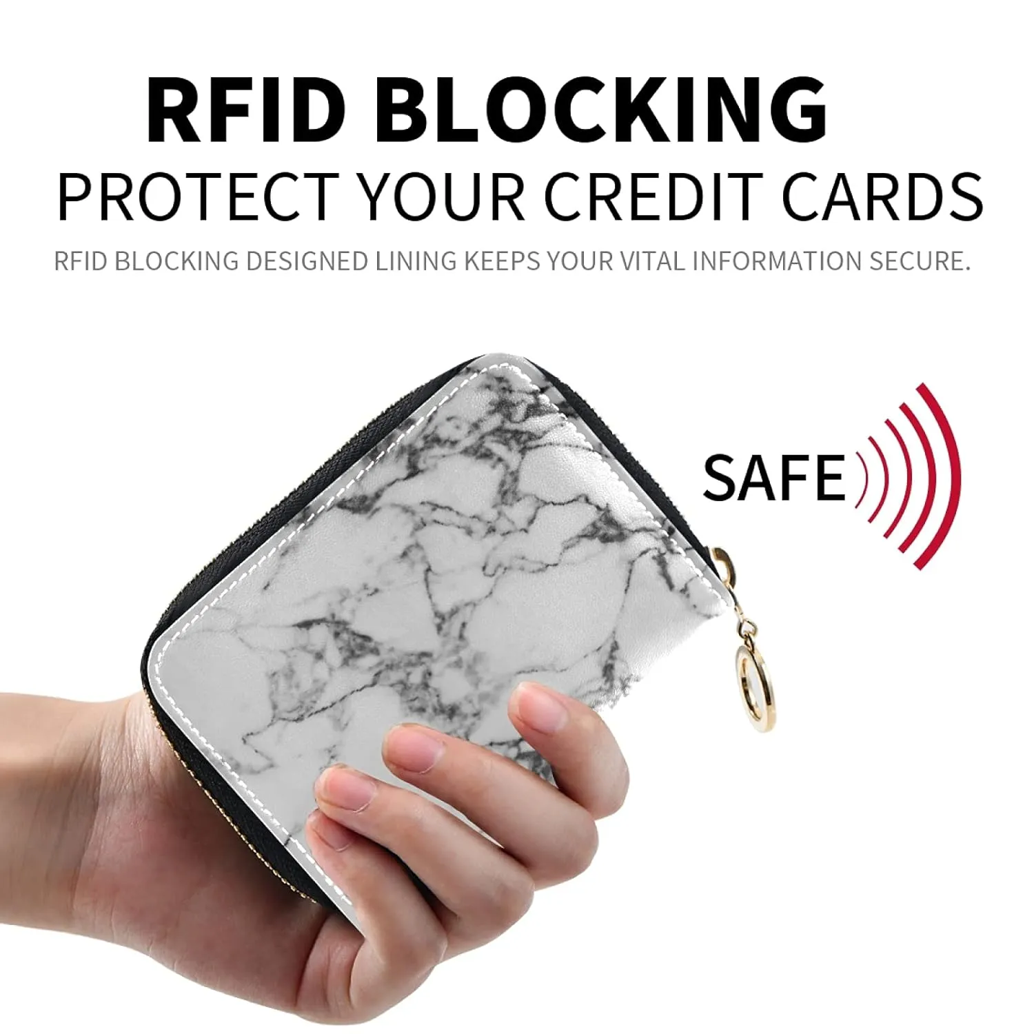 Marble Texture Black White Credit Card Coin wallet, RFID Blocking Compact Women Leather Card Holder, Key Change Organizer, Zipper Purse Clutch Pouch Pocket